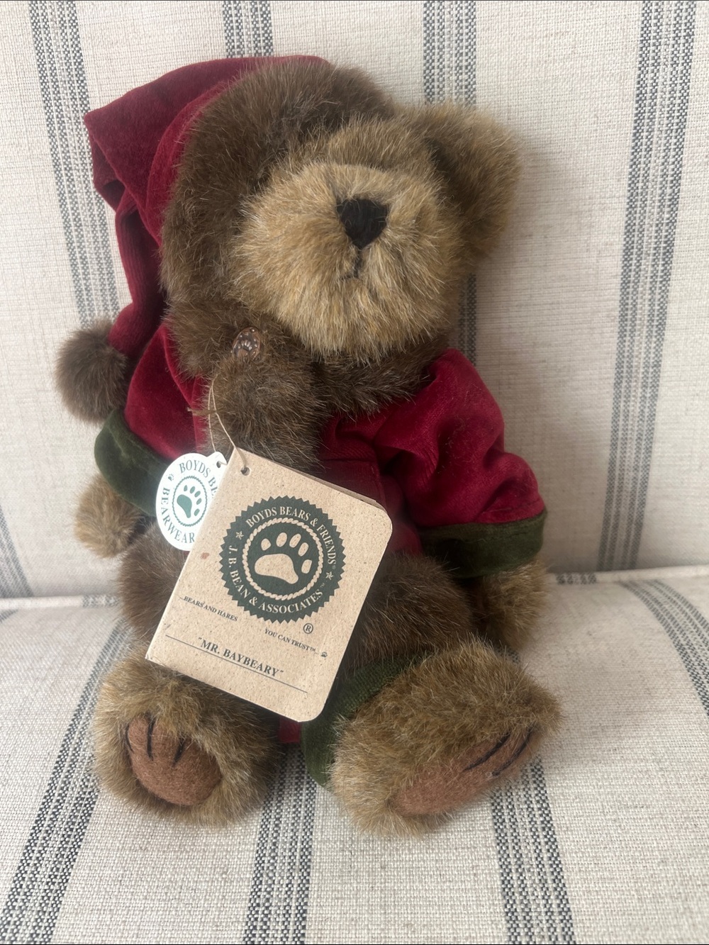 Boyds Bears Brown Plush Bear in Red Velvet Holiday Hoodie